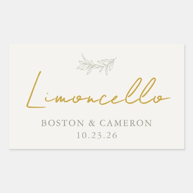 Personalised Limoncello Wedding Favour Bottle Labe Rectangular Sticker (Front)