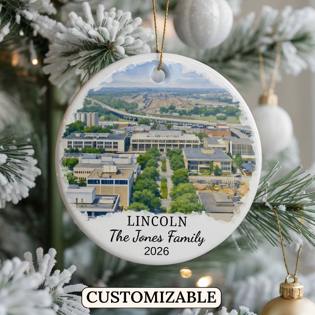 Personalised Lincoln Ornament, Custom Nebraska Ceramic Ornament (Creator Uploaded)