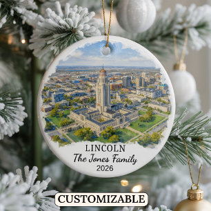 Personalised Lincoln Ornament, Custom Nebraska Ceramic Ornament
