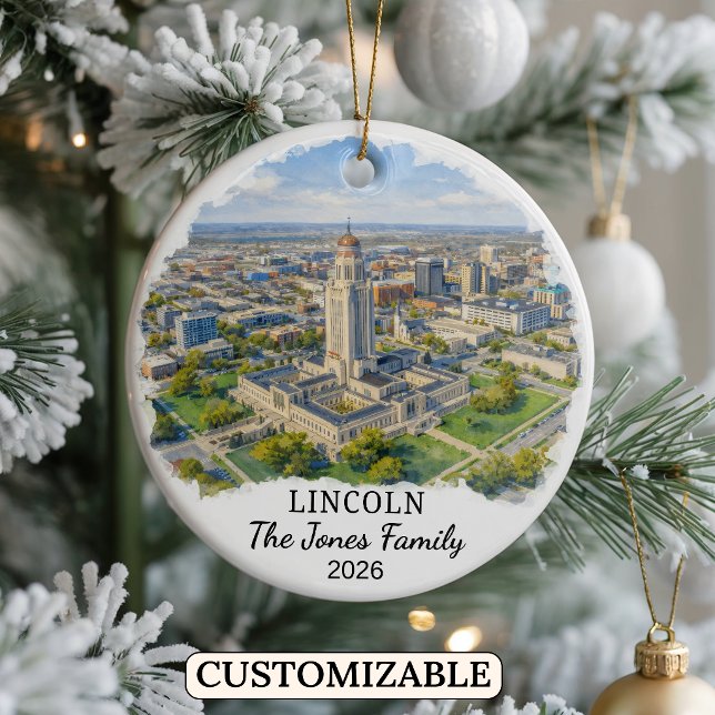 Personalised Lincoln Ornament, Custom Nebraska Ceramic Ornament (Creator Uploaded)