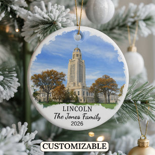Personalised Lincoln Ornament, Custom Nebraska Ceramic Ornament