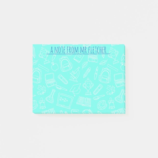 Personalised Line Drawing School Supplies Pattern Post-it Notes (Front)
