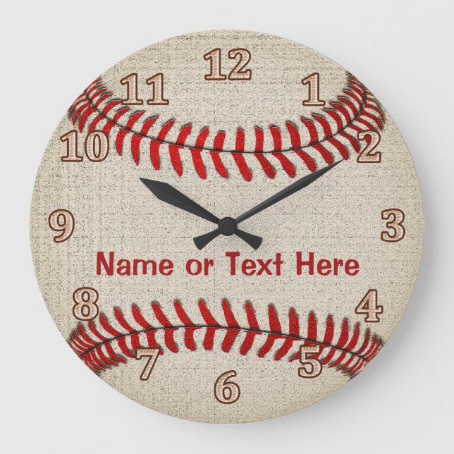Personalised Linen look Baseball Clocks YOUR TEXT (Front)