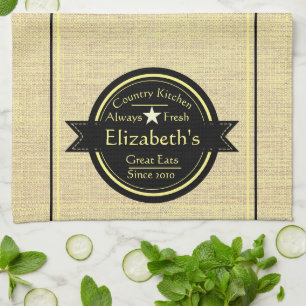 Personalised linen look country kitchen towel