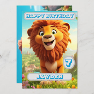Personalised Lion Birthday Card  Kids Name Age
