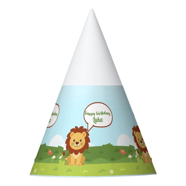 Personalised Lion Birthday Party Hat for kids (Front)