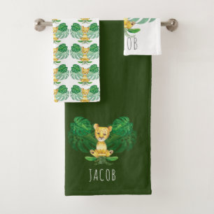 Personalised Lion Illustration Safari Bath Towel Set