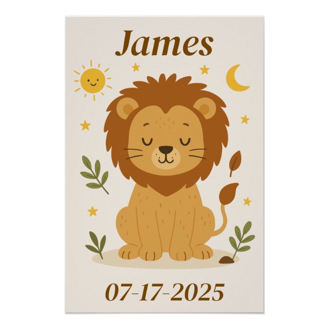  Personalised Lion Poster for Kids  (Front)