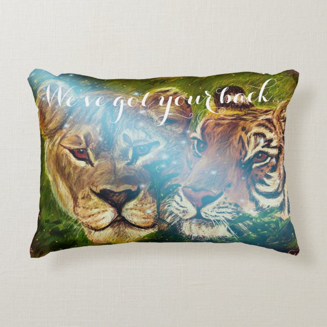 Personalised “Lion &Tiger” Lulumama  drawing on Decorative Cushion (Front)