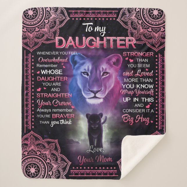 Personalised Lion To My Daughter From Your Mum Sherpa Blanket (Front)
