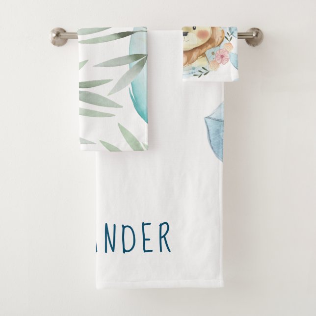 Personalised Lion watercolor Bath Towel Set (Insitu)