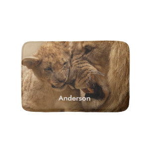 Personalised Lion with Baby Lion Bath Mat