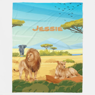 Personalised Lions on the Savannah Fleece Blanket
