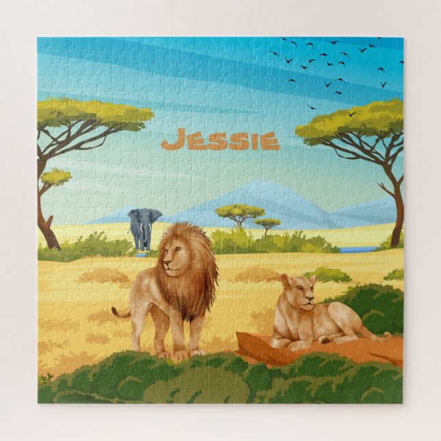 Personalised Lions on the Savannah  Jigsaw Puzzle (Vertical)