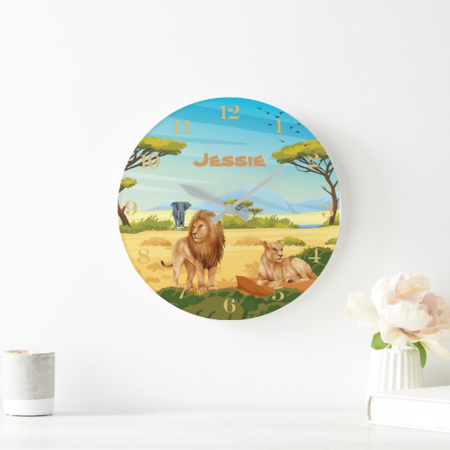 Personalised Lions on the Savannah  Large Clock (Home)