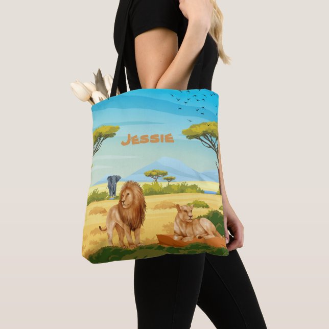 Personalised Lions on the Savannah  Tote Bag (Close Up)