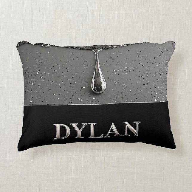 Personalised Liquid Chrome Name Glossy Silver  Decorative Cushion (Front)