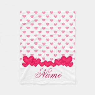 Personalised Little Baby Girl Pink White Heart Fleece Blanket