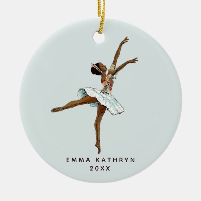 Personalised Little Black Ballerina Nutcracker Ceramic Ornament (Front)