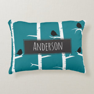 Personalised - Little Black Birds and Birch Trees Decorative Cushion