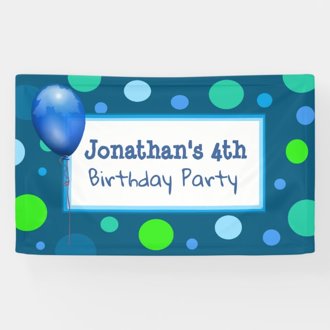 Personalised Little Boy's Blue Birthday Banner (Horizontal)