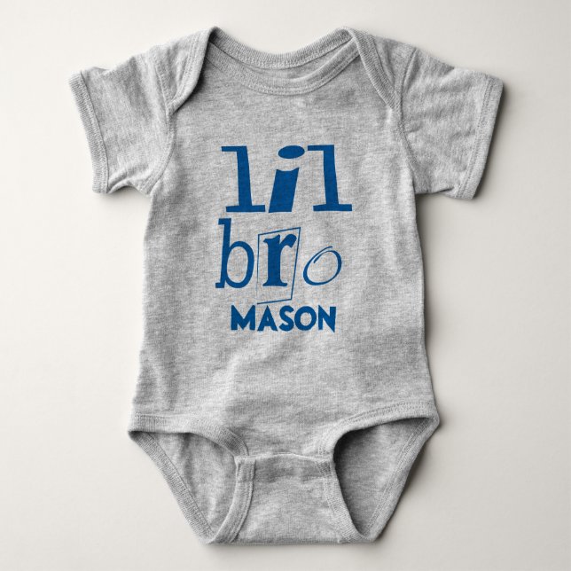 Personalised Little BRO Blue Baby Bodysuit (Front)