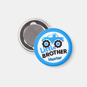 Personalised Little Brother Monster Truck Blue Magnet