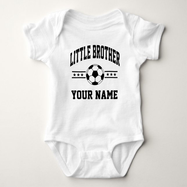 personalised little brother soccer baby bodysuit (Front)