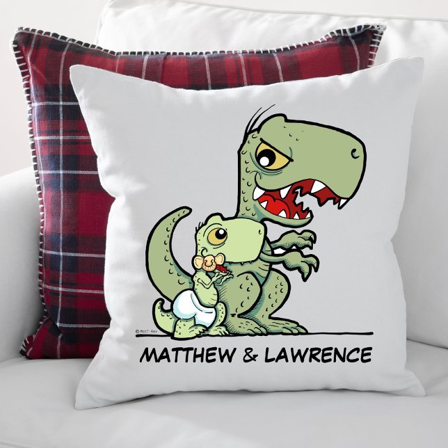 Personalised Little Brother T-Rex Dinosaur Name Cushion (Personalized Little Brother T-Rex Dinosaur Name Throw Pillow)
