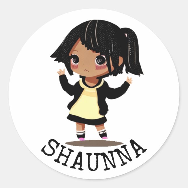 Personalised Little Cartoon Girl Classic Round Sticker (Front)