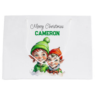 Personalised Little Elves Christmas Large Gift Bag