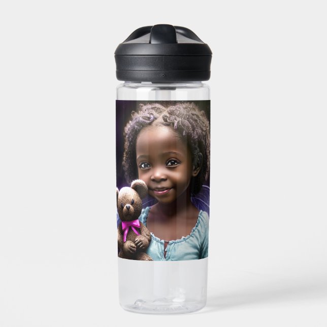 Personalised Little Girl Holding a Teddy Bear  Water Bottle (Front)
