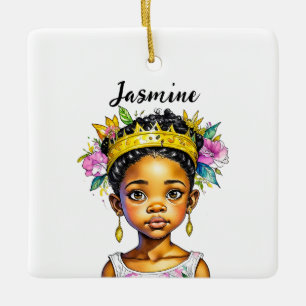 Personalised Little Girl Princess of Colour Ceramic Ornament