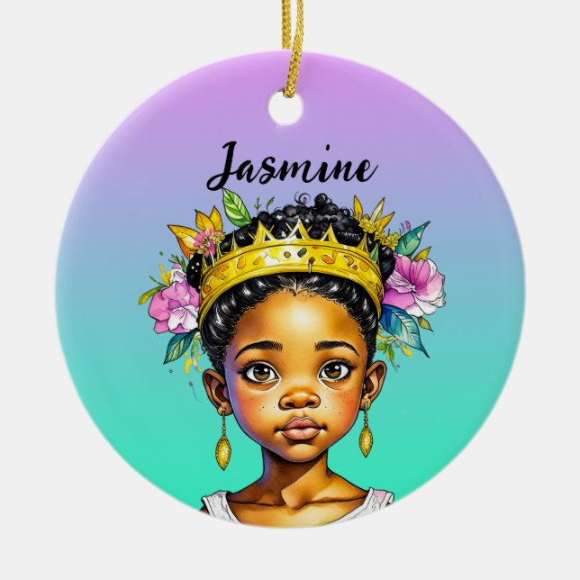 Personalised Little Girl Princess of Colour Ceramic Ornament (Front)