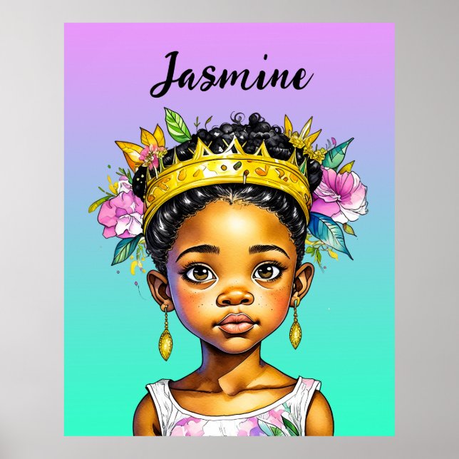 Personalised Little Girl Princess of Colour Poster (Front)