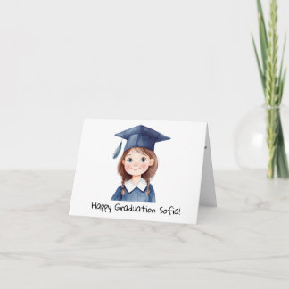 Personalised Little Girls (Brown Hair) Graduation  Card