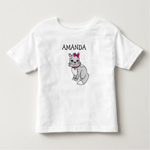 Personalised Little Girl's Grey Kitten with Bow To Toddler T-Shirt
