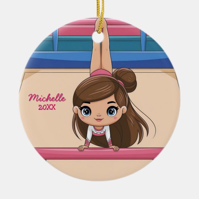Personalised Little Gymnast Girl Christmas  Ceram Ceramic Ornament (Front)