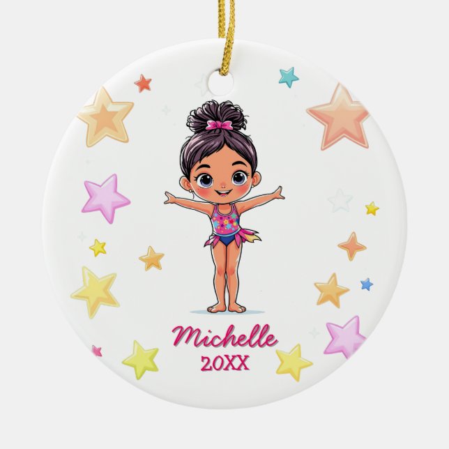  Personalised Little Gymnast Girl Christmas  Ceramic Ornament (Front)