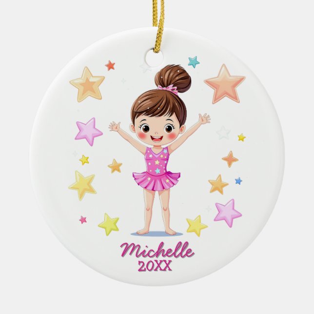  Personalised Little Gymnast Girl Christmas Pink   Ceramic Ornament (Front)