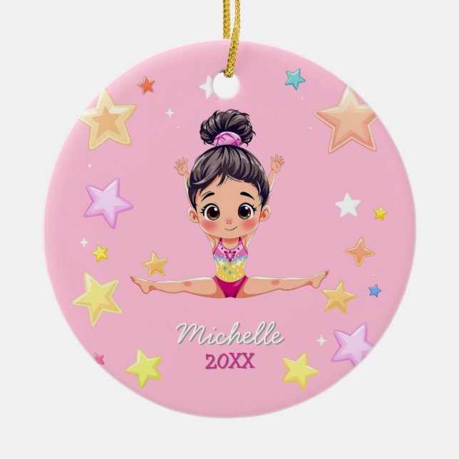 Personalised Little Gymnast Girl Christmas Pink   Ceramic Ornament (Front)