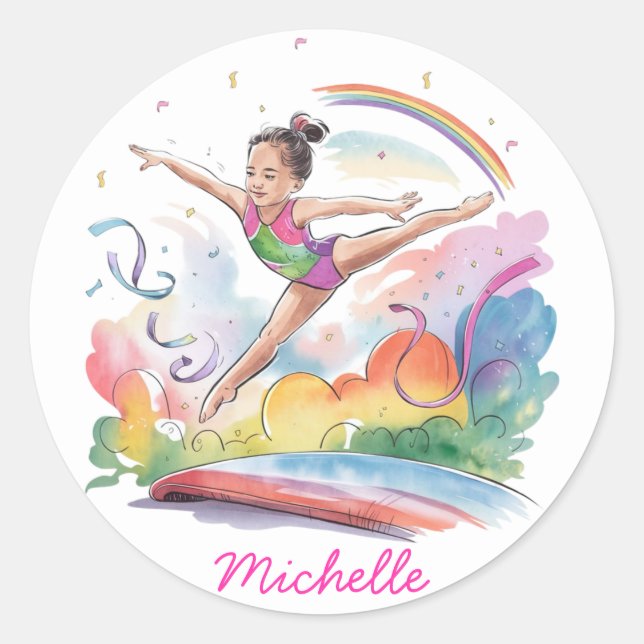  Personalised Little Gymnast Girl Christmas Pink   Classic Round Sticker (Front)