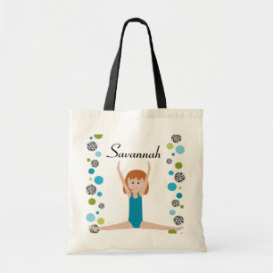 Personalised Little Gymnast in Aqua and Green Tote Bag
