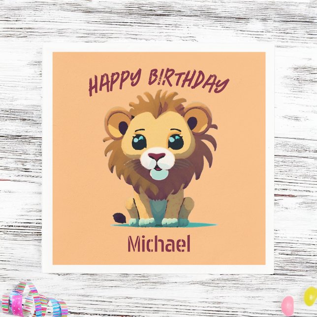 Personalised Little Lion Birthday Napkin (Creator Uploaded)