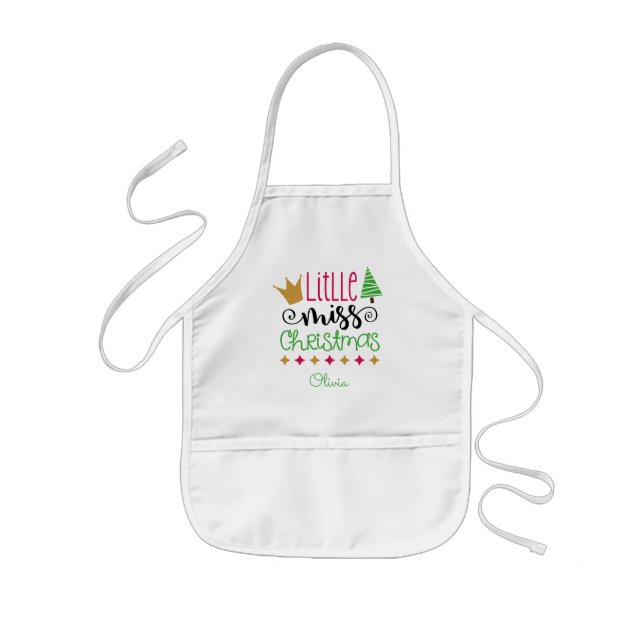 Personalised Little Miss Christmas Girls  Kids Apron (Front)