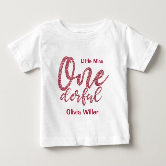Personalised Little Miss Onederful Girl Baby T-Shirt (Front)