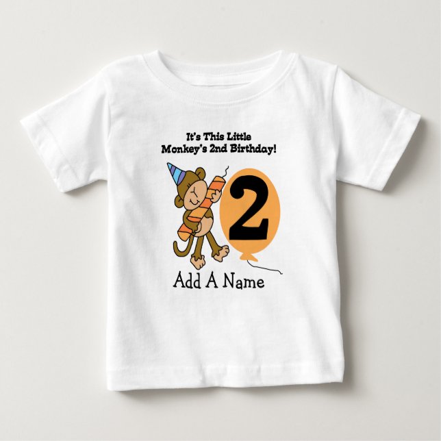Personalised Little Monkey 2nd Birthday T-shirt (Front)
