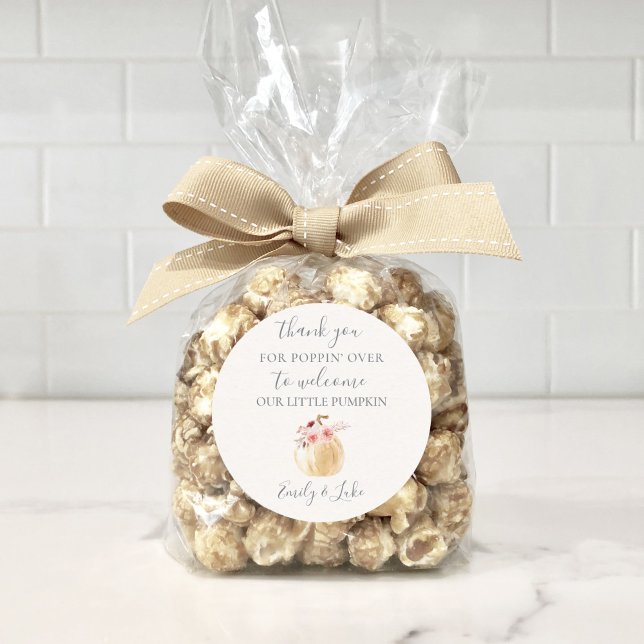 Personalised LITTLE PUMPKIN POPCORN FAVOR Classic Round Sticker (Creator Uploaded)