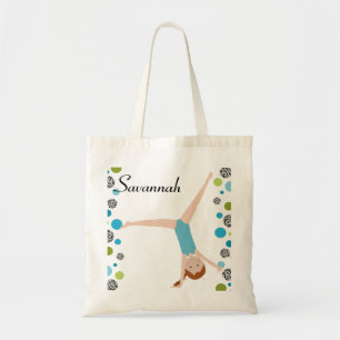 Personalised Little Red Hair Gymnast in Aqua Tote Bag