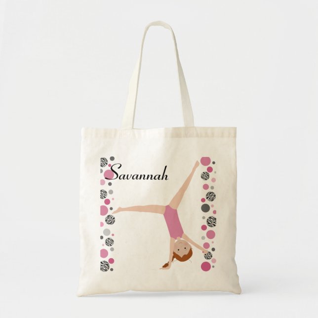 Personalised Little Red Hair Gymnast in Pink Tote Bag (Front)
